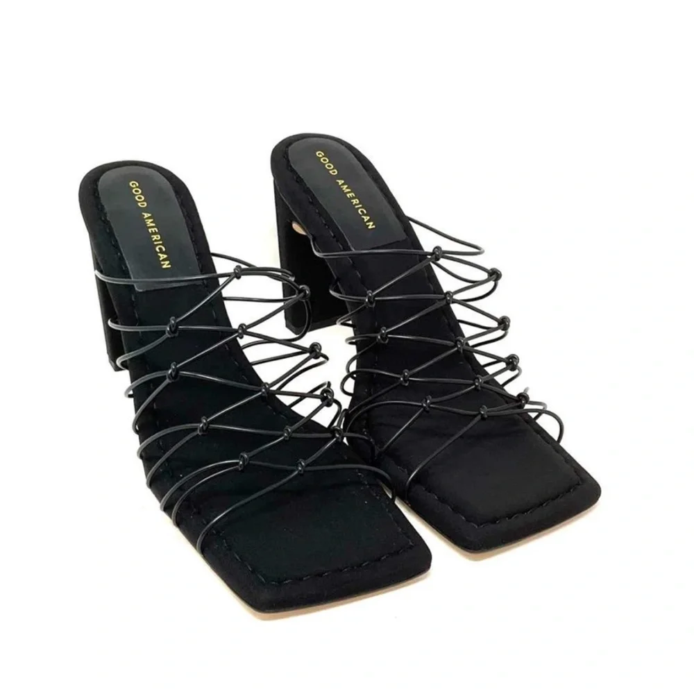 New! Good American Shoes Good American Black Neoprene Caged Mule‎
